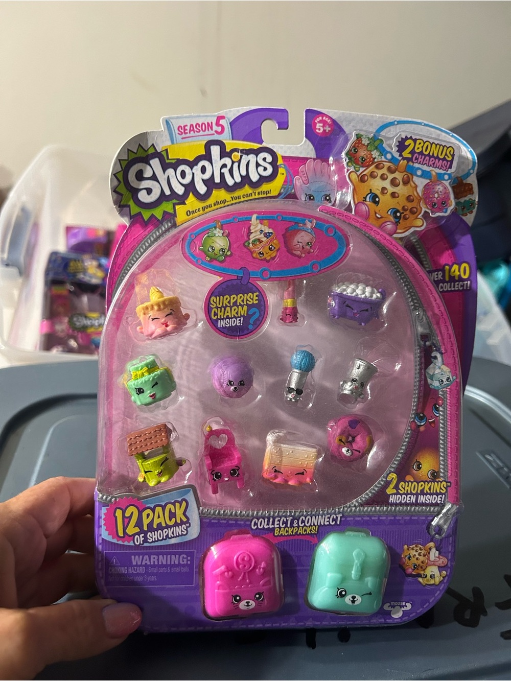 Shopkins Season 5 12-Pack Toy Set with Pink and Mint Backpacks
